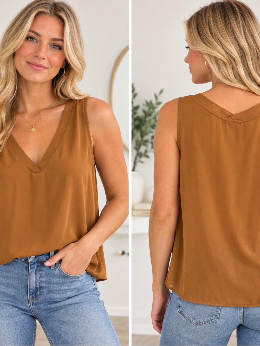 Worthington V-Neck Sleeveless Camisole in Caramel